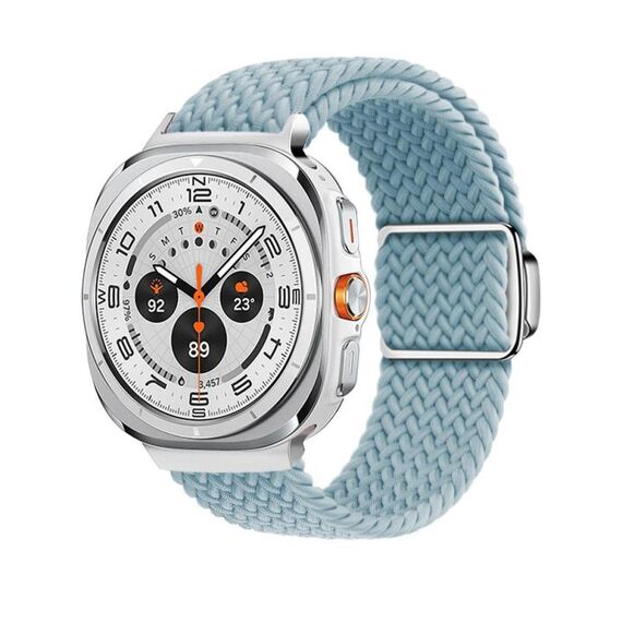 Per Samsung Galaxy Watch Ultra 47mm Kalebol Braided Loop Magnetic Silver Buckle Watch Band (Ciano-blu)