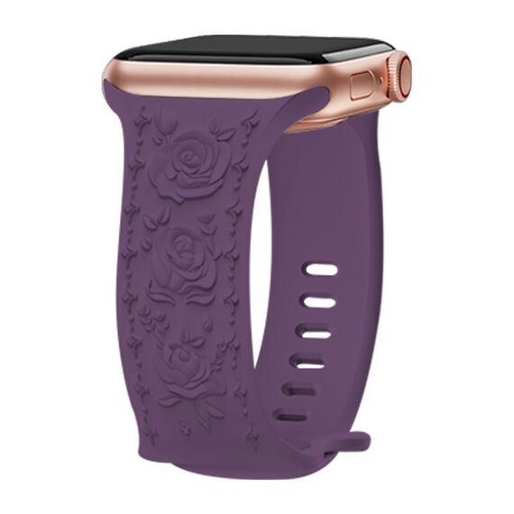 Per Apple Watch 46mm / 49mm / 45mm / 44mm Kalebol 8-shaped Buckle Rose Embossed Silicone Watch Band (Crimson Cherry)