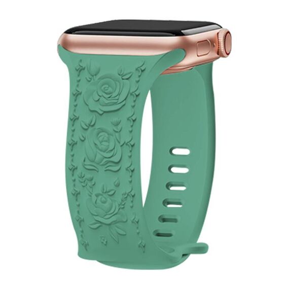 Per Apple Watch 46mm / 49mm / 45mm / 44mm Kalebol 8-shaped Buckle Rose Embossed Silicone Watch Band (verde pino)