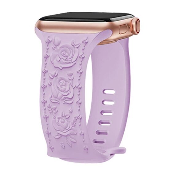 Per Apple Watch 42mm / 41mm / 40mm / 38mm Kalebol 8-shaped Buckle Rose Embossed Silicone Watch Band (Lavanda)