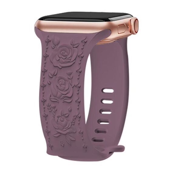 Per Apple Watch 42mm / 41mm / 40mm / 38mm Kalebol 8-shaped Buckle Rose Embossed Silicone Watch Band (viola fumo)