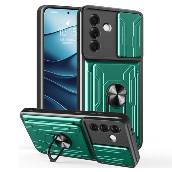Per Samsung Galaxy S25 5G Custodia per telefono scorrevole Camshield TPU+PC con slot per schede (verde scuro)