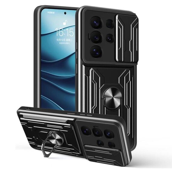 Per Samsung Galaxy S25 Ultra 5G Custodia per telefono scorrevole Camshield TPU+PC con slot per schede (nero)