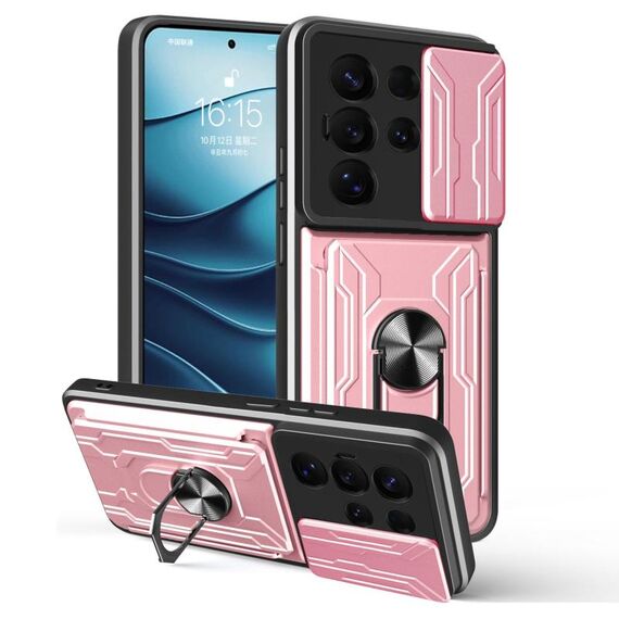 Per Samsung Galaxy S25 Ultra 5G Custodia per telefono scorrevole Camshield TPU+PC con slot per schede (oro rosa)