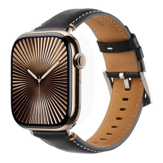Per Apple Watch 42mm / 41mm / 40mm / 38mm Cinturino per orologio in vera pelle con cuciture Kalebol (pelle pull-up nera)