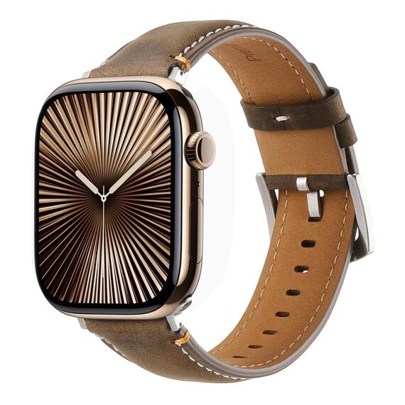 Per Apple Watch 42mm / 41mm / 40mm / 38mm Cinturino per orologio in vera pelle con cuciture Kalebol (oliva satinato)