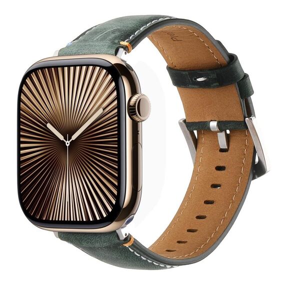 Per Apple Watch 42mm / 41mm / 40mm / 38mm Cinturino per orologio in vera pelle con cuciture Kalebol (verde satinato)