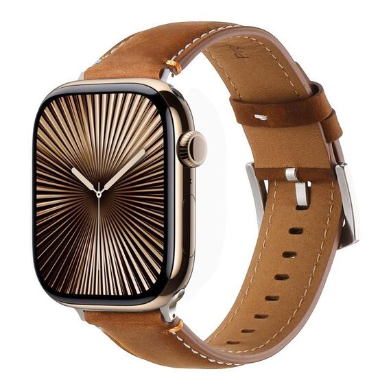 Per Apple Watch 42mm / 41mm / 40mm / 38mm Cinturino per orologio in vera pelle con cuciture Kalebol (marrone satinato)