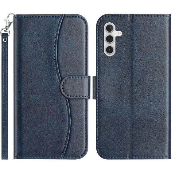 Per Samsung Galaxy A13 5G Custodia in pelle a forma di S a doppia piega (blu navy)