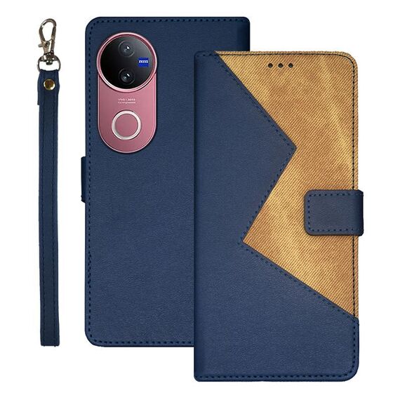 Per vivo V50 5G Global idewei Custodia per telefono in pelle bicolore con cuciture (blu)