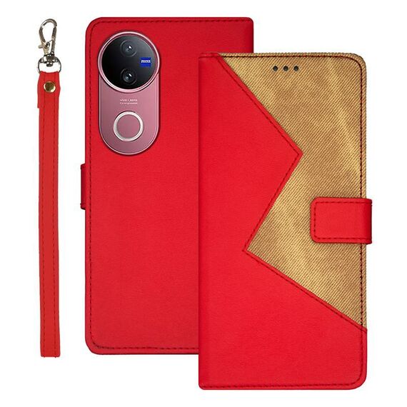 Per vivo V50 5G Global idewei Custodia per telefono in pelle con cuciture bicolore (rosso)