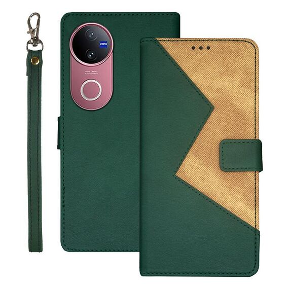 Per vivo V50 5G Global idewei Custodia per telefono in pelle bicolore con cuciture (verde)