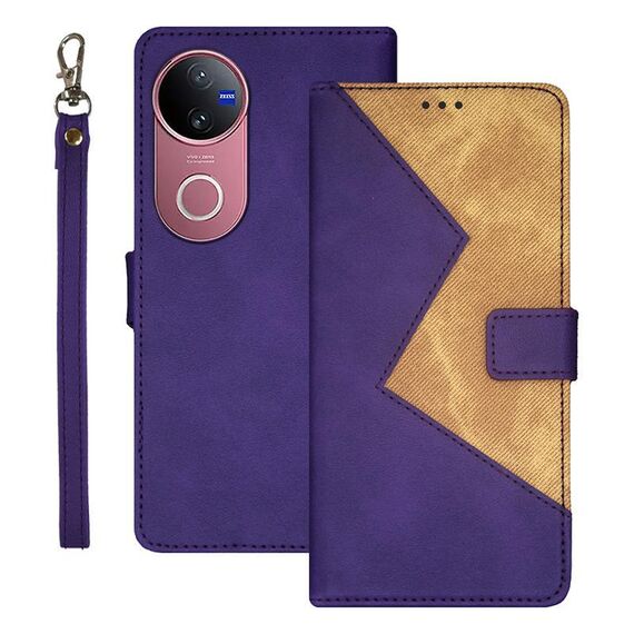 Per vivo V50 5G Global idewei Custodia per telefono in pelle con cuciture bicolore (viola)