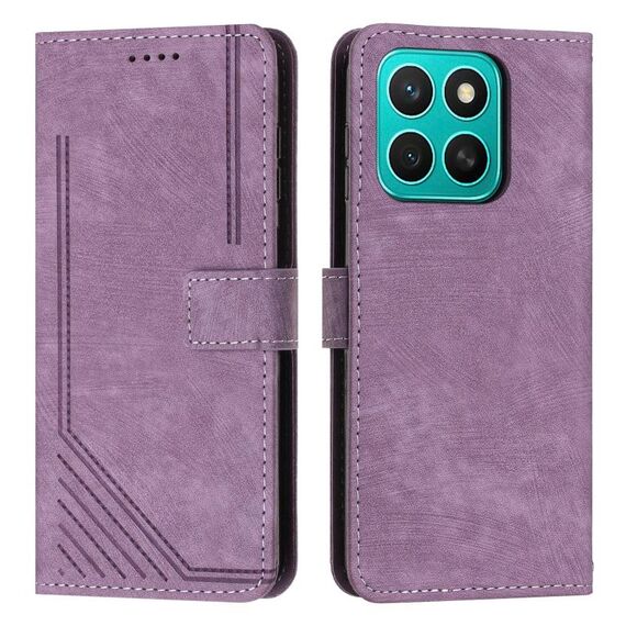 Custodia in pelle con motivo a strisce per Honor X8c 4G con cordino (viola)
