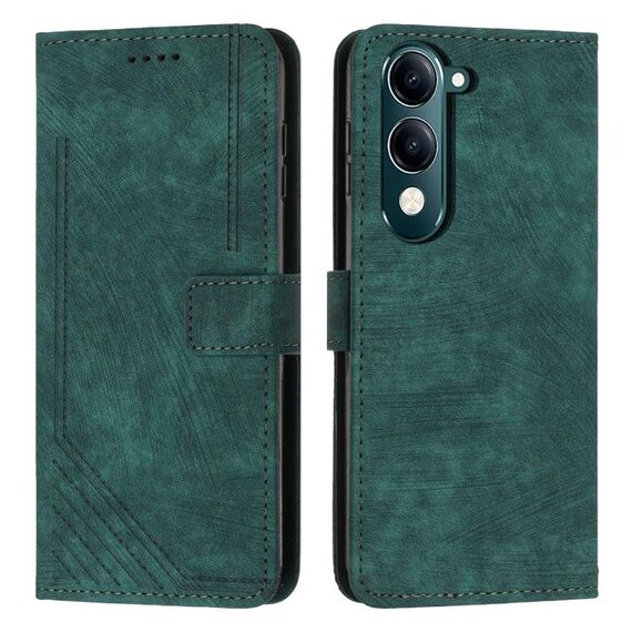 Per vivo Y29s 5G / Y04 4G Custodia in pelle con motivo a strisce Skin Feel con cordino (verde)