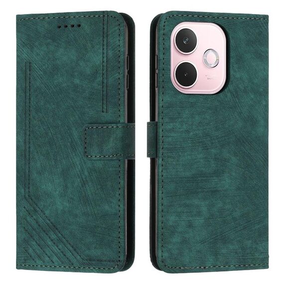 Per OPPO A5 Pro 5G Custodia per telefono in pelle con motivo a strisce Global Skin Feel con cordino lungo (verde)