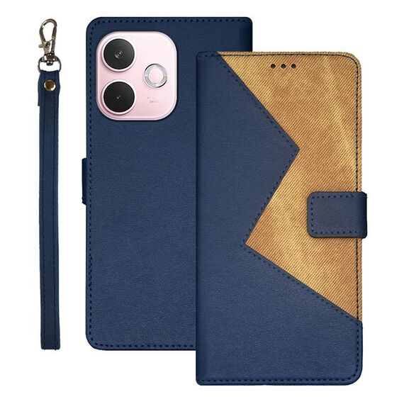 Per OPPO A5 Pro 5G Global idewei Custodia per telefono in pelle con cuciture bicolore (blu)