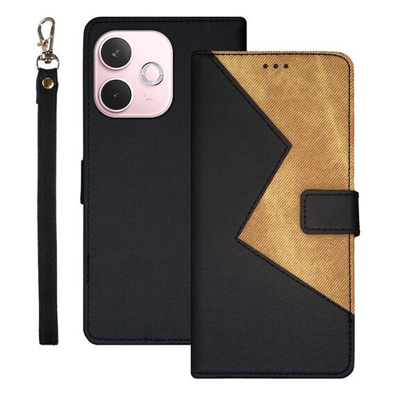 Per OPPO A5 Pro 5G Global idewei Custodia per telefono in pelle con cuciture bicolore (nero)
