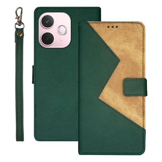 Per OPPO A5 Pro 5G Global idewei Custodia per telefono in pelle con cuciture bicolore (verde)