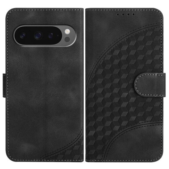 Per Google Pixel 10 / Pixel 10 Pro Custodia in pelle con motivo a testa di elefante e cordino (nero)