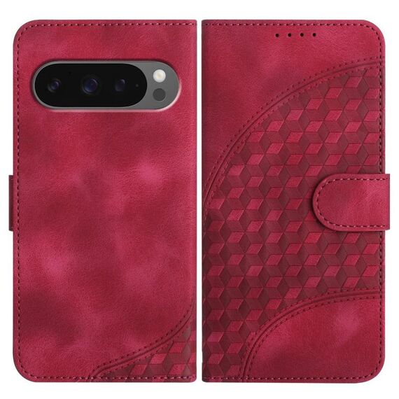 Per Google Pixel 10 / Pixel 10 Pro Custodia in pelle con motivo a testa di elefante e cordino (rosso rosa)