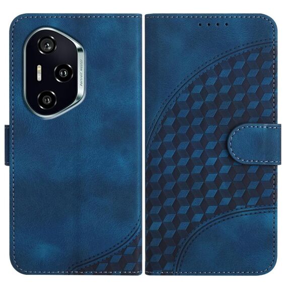 Custodia in pelle per telefono con testa di elefante in rilievo per Honor 400 con cordino (blu reale)