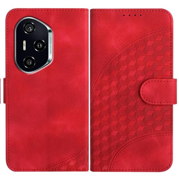 Custodia in pelle per telefono con testa di elefante in rilievo per Honor 400 con cordino (rosso)
