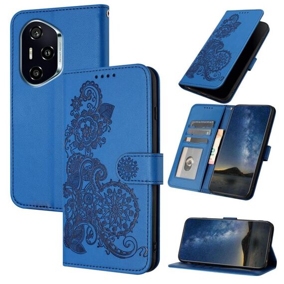 Custodia per telefono in pelle con motivo a fiori di Datura per Honor 400 (blu)