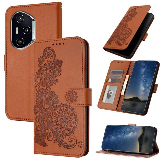 Custodia per telefono in pelle con motivo a fiore di Datura per Honor 400 (marrone)