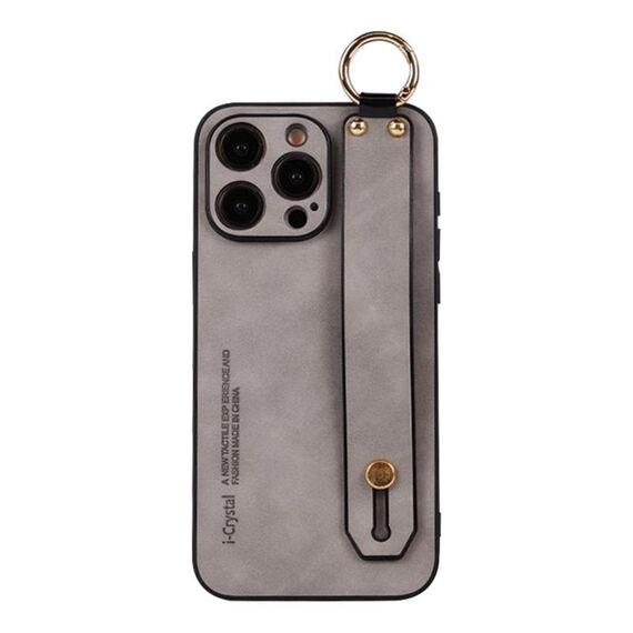 Per iPhone 16 Pro Custodia per telefono con cinturino in pelle di agnello (grigio chiaro)