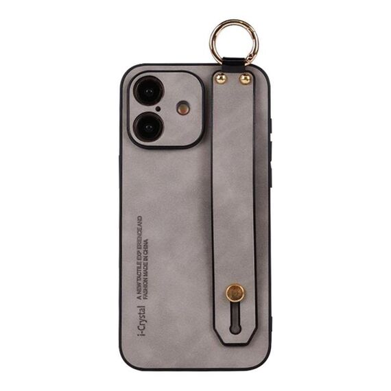 Per iPhone 16 Custodia per telefono con cinturino in pelle di agnello (grigio chiaro)