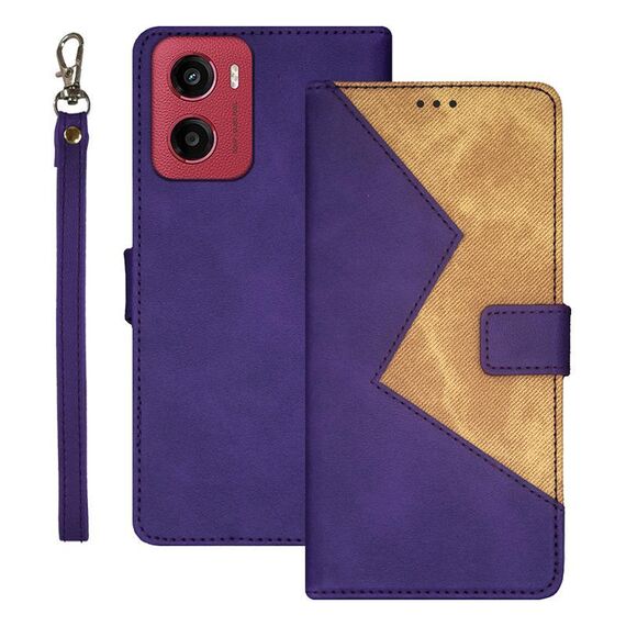 Per Motorola Moto G05 idewei Custodia per telefono in pelle bicolore con cuciture (viola)