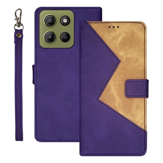 Per Motorola Moto G15 Power idewei Custodia per telefono in pelle con cuciture bicolore (viola)