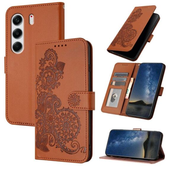 Per Tecno Camon 40 4G Datura Flower Embossed Flip Custodia in Pelle per Telefono (Marrone)