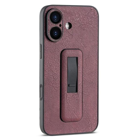 Per iPhone 16 Plus Custodia antiurto con supporto push-pull in pelle PU (rosso vino)