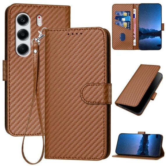 Per Tecno Camon 40 Pro 4G YX0070 Custodia in pelle con fibbia in fibra di carbonio e cordino (caffè)