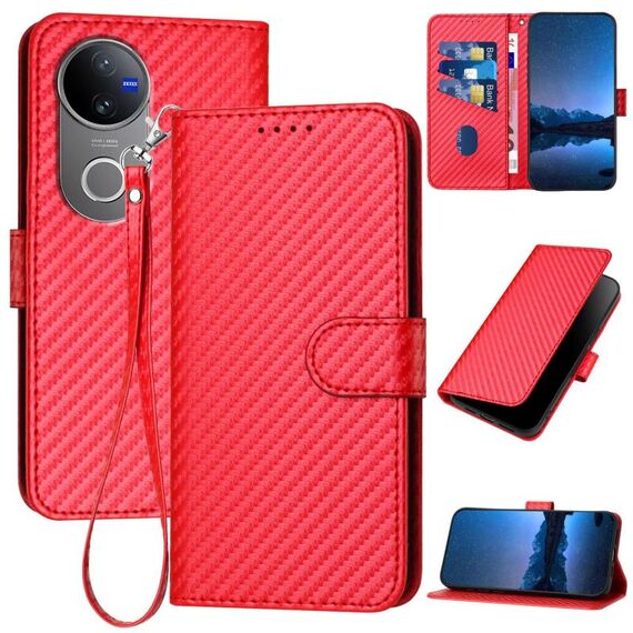 Per vivo V50 YX0070 Custodia in pelle con fibbia in fibra di carbonio con cordino (rosso)