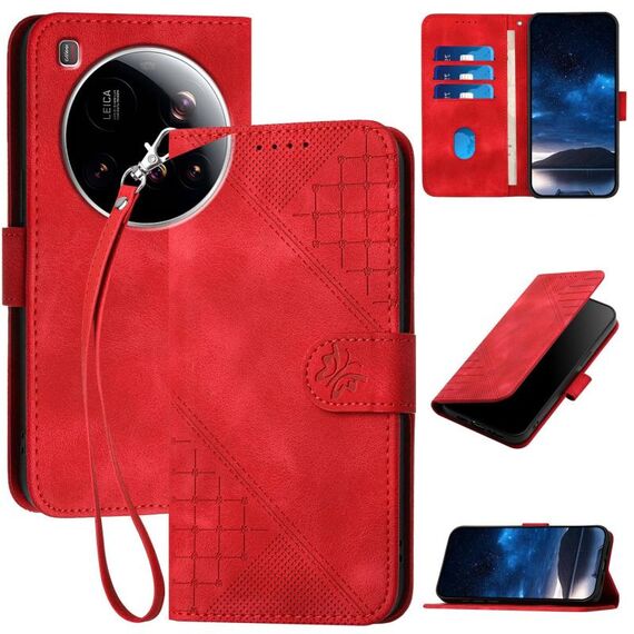 Per Xiaomi 15 Ultra YX0080 Custodia in pelle con motivo a farfalla in rilievo con cordino (rosso)