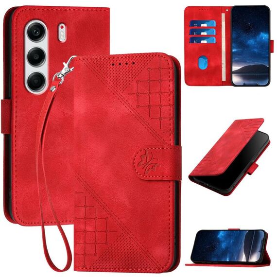 Per Tecno Camon 40 4G Custodia in pelle con motivo a farfalla in rilievo con cordino (rosso)