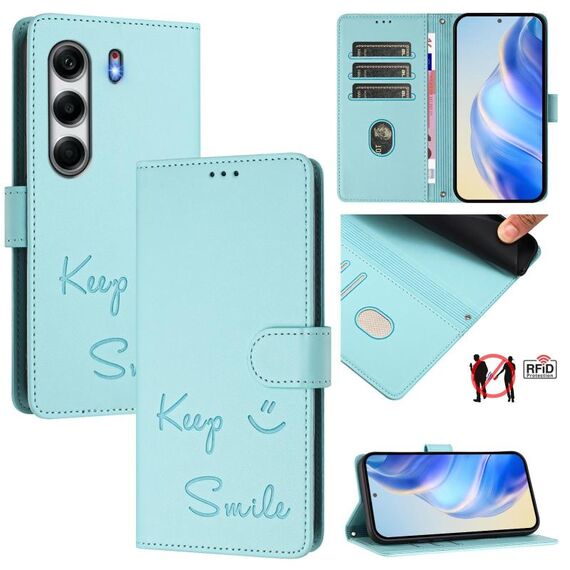 Per Tecno Camon 40 4G Smile Embossing RFID Custodia in pelle per telefono (verde menta)