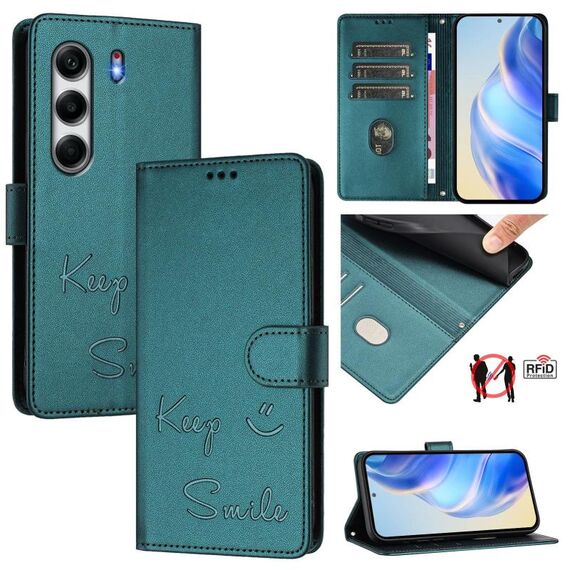 Per Tecno Camon 40 Pro 4G Smile Embossing RFID Custodia in pelle per telefono (verde pavone)