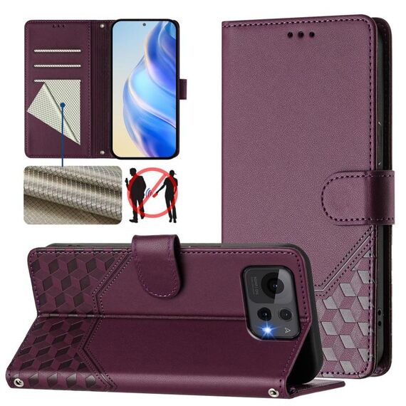 Per Asus Zenfone 12 Ultra Custodia per telefono in pelle con stampa a nido d'ape RFID (viola)
