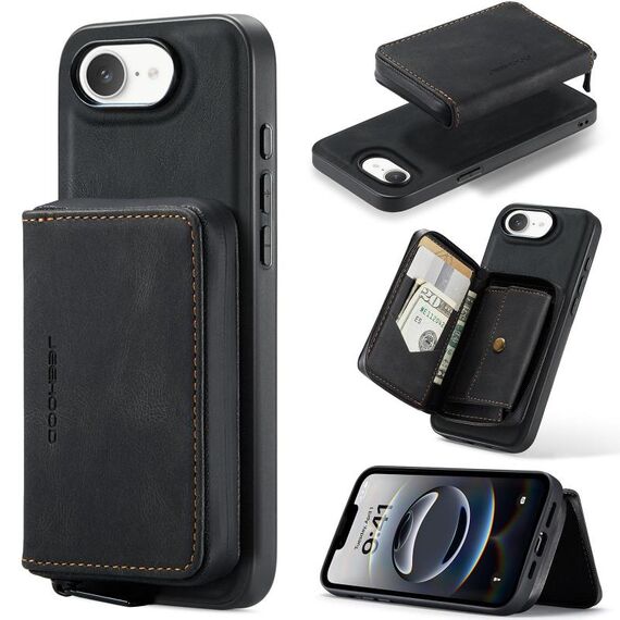Per iPhone 16e JEEHOOD J02 Custodia per telefono in pelle con cerniera magnetica orizzontale (nero)