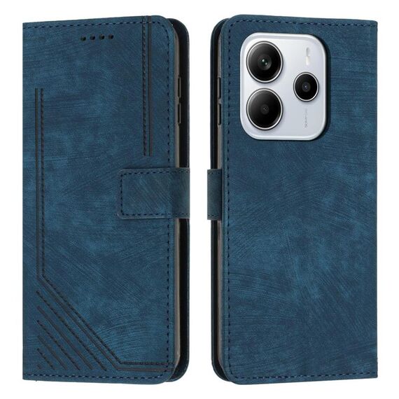 Per Redmi Note 14 4G 164,84 mm Custodia in pelle con motivo a strisce Skin Feel e cordino lungo (blu)