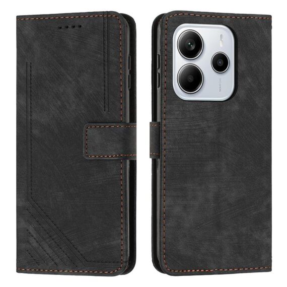 Per Redmi Note 14 4G 164,84 mm Custodia in pelle con motivo a strisce Skin Feel e cordino lungo (nero)