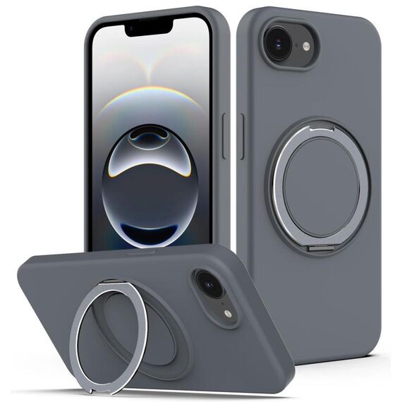 Per iPhone 16e Custodia per telefono MagSafe in silicone liquido con supporto rotante (grigio)