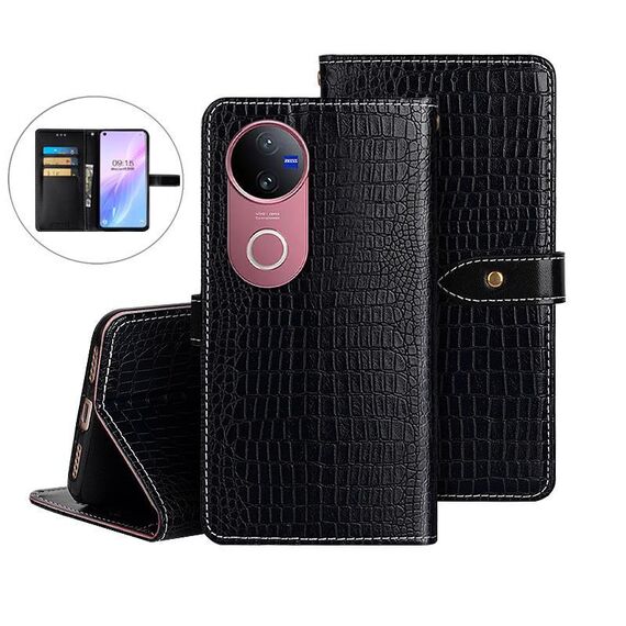 Per vivo V50 5G Global idewei Custodia per telefono in pelle con texture di coccodrillo (nera)