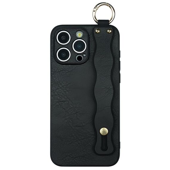 Per iPhone 16 Pro Max Custodia per telefono in TPU con supporto per cinturino ondulato (nero)