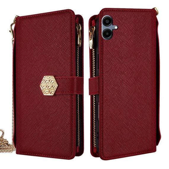 Per Samsung Galaxy A06 Custodia a tracolla in pelle con texture a croce (rossa)