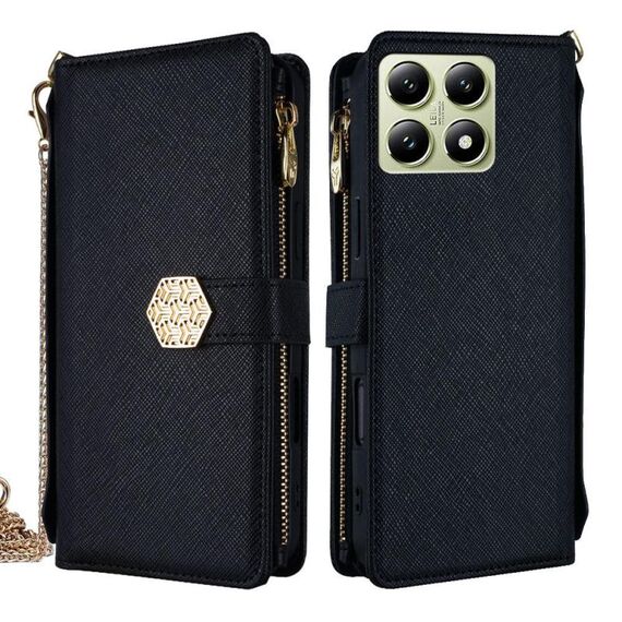 Per Xiaomi 14T 5G Custodia a tracolla in pelle con texture incrociata (nero)